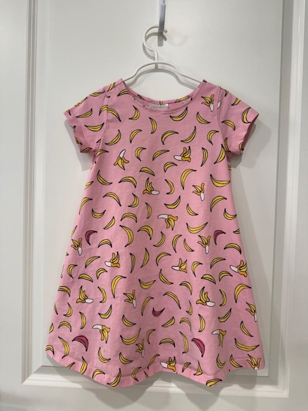 Hanna Andersson Pink Banana Print Girls Dress 6-7 100% Cotton